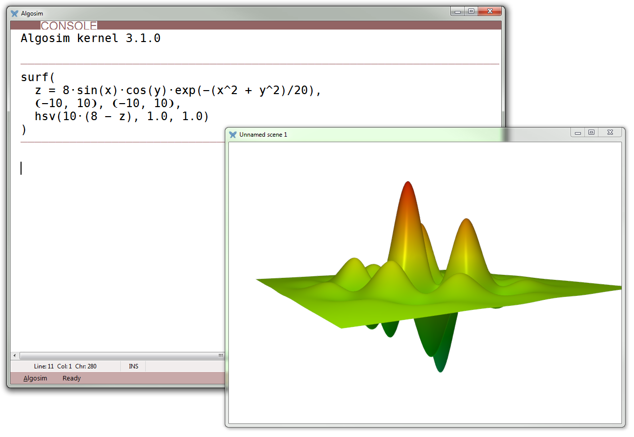 Algosim displaying a coloured 3D graph.