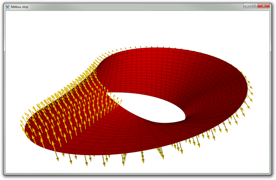 Algosim displaying a Möbius strip and a normal vector field on it.